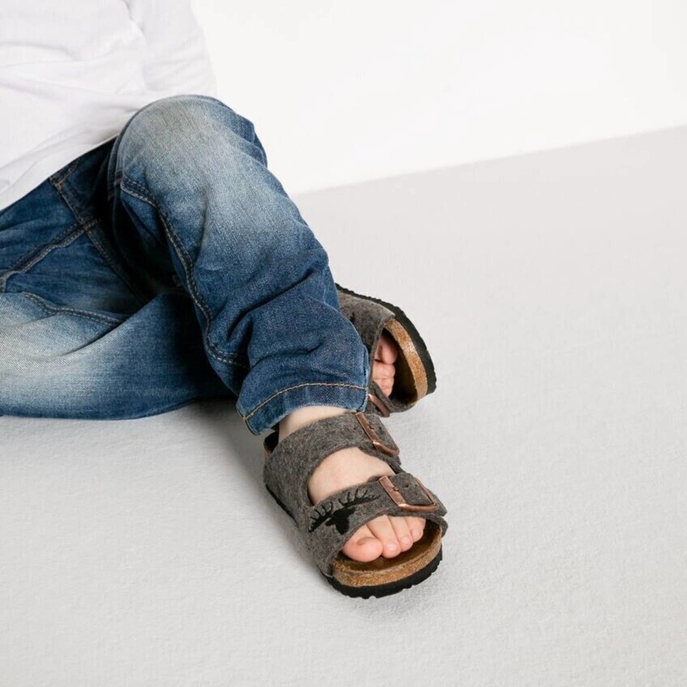 Birkenstock Arizona Kids Wool Felt Gray Elk Sandals EU26 US K 8 Narrow 1007124 - Picture 6 of 8